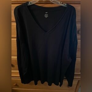 J. Jill Simply Supima Black V-Neck 100% Cotton Long Sleeve Top Plus 3X